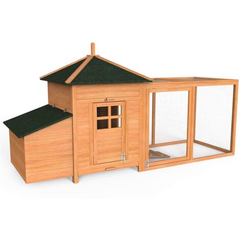 Vounot – Poulailler en bois 190x100x55cm pour 2 poules naines – Toit bitumé imperméable – Tiroir à déjections amovible – Rampe d'accès et perchoirs