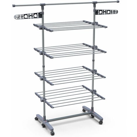 VOUNOT® Séchoir à linge inox robuste 
 pliable - étendoir mobile 4 niveaux - ailes pliables - barre télescopique extensible