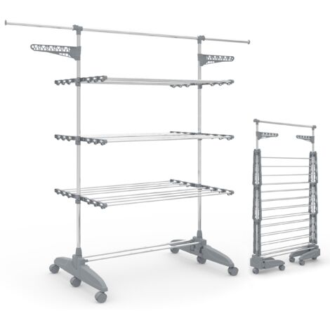 Vounot – Séchoir à linge pliable en acier inox – étendoir mobile 3 niveaux – 23m de séchage – 30kg max – roues pour déplacement facile