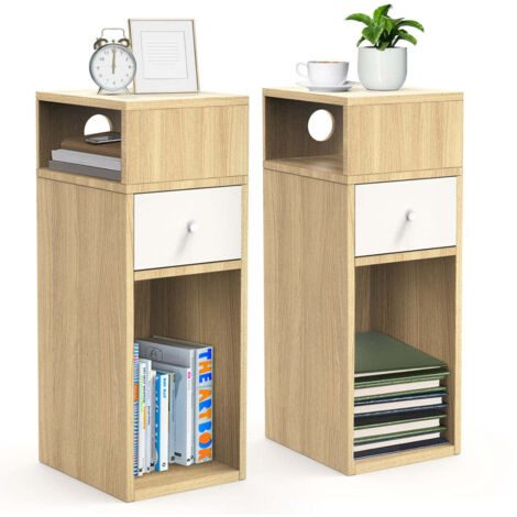 VOUNOT Set of 2 Narrow Bedside Table 25x30x66cm Nightstand Side End Table Natural