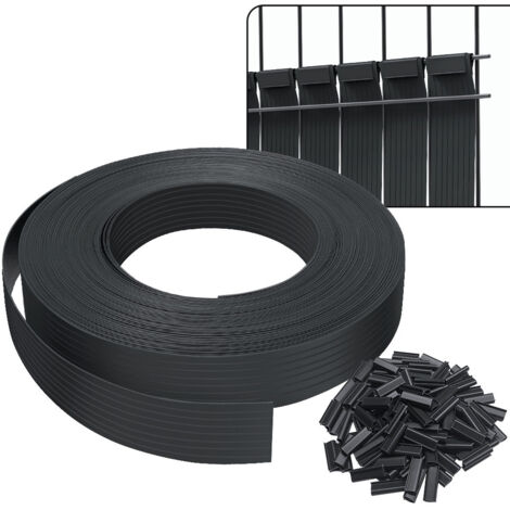 VOUNOT Sichtschutzstreifen für Doppelstabmatten 75m x 4.7cm, PVC Sichtschutz Zaun mit 150 Clips, Schwarz