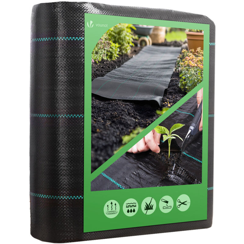 Vounot - Toile de paillage 25m x 2m 100g/m² - Bâche géotextile anti-mauvaises herbes anti-UV perméable à l'eau anti-repousse