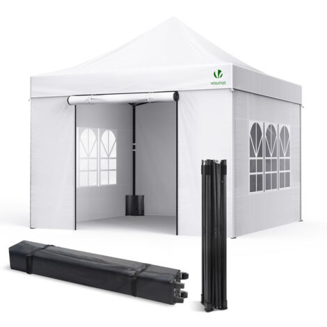 Vounot – Tonnelle de jardin 3x3m pliable avec 4 parois amovibles – Imperméable en PVC renforcé – Sac de transport avec roulettes – Résistante aux UV