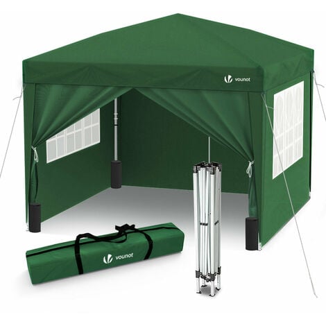 VOUNOT® Tonnelle de jardin 3x3m pliable avec portes et fenêtres et sac de transport vert