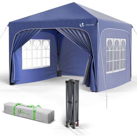 VOUNOT® Tonnelle de jardin arquée 3x3m pliable avec porte et fenêtre amovible - Hauteur réglable - Imperméable et anti-UV - Bleu