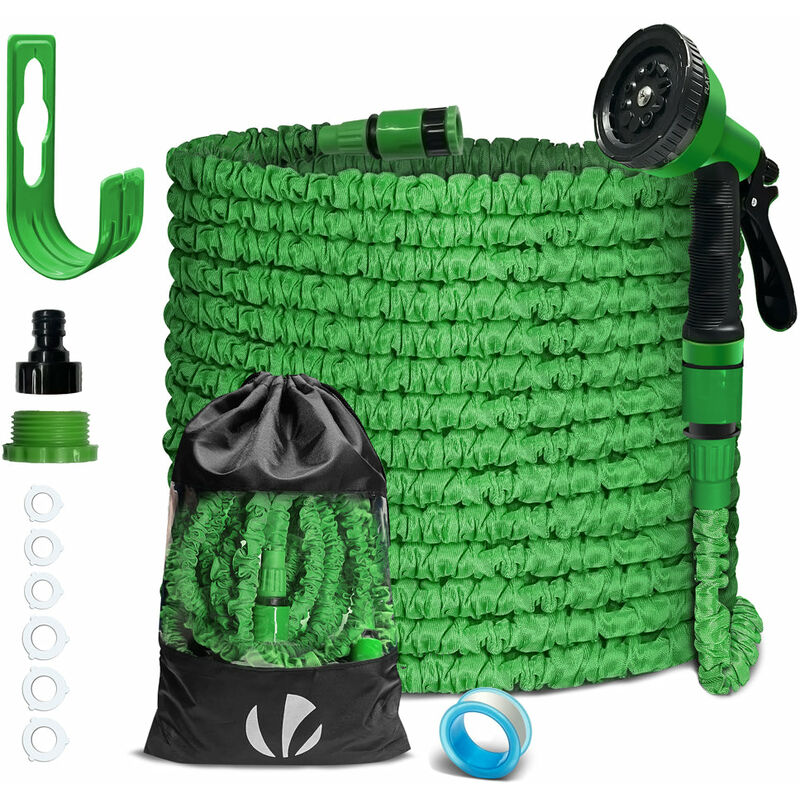 Tubo Irrigazione Estensibile 30m, Tubo Flessibile da Giardino, Pistola a Spruzzo d'Acqua 10 Funzioni Tessuto di 800D con Accessori, Verde - Vounot