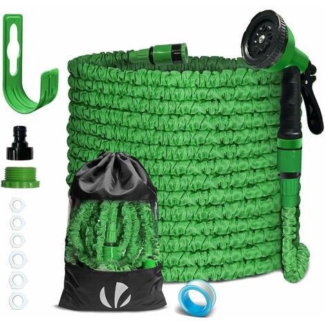 VOUNOT® Tuyau d'arrosage extensible 30m vert - 10 modes de pulvérisation - raccord et sac de rangement inclus - flexible, anti-fuite