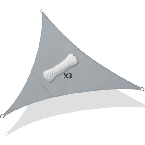 Vounot – Voile d'ombrage triangle imperméable 3x3x3m en polyester 160g/m² – Protection UV 95% – Cordes de fixation incluses – Couleur gris