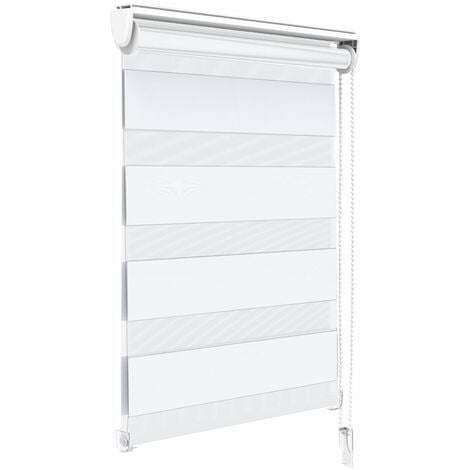VOUNOT Zebra Roller Blind Double Fabric, Day and Night Translucent or Blackout Vision Curtains, No Drilling for Window and Door , White, 45 x 150 cm