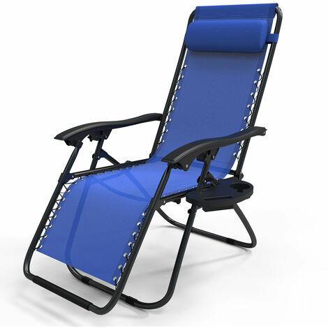 VOUNOT Zero Gravity Chairs, Garden Sun Loungers with Cup and Phone Holder, Blue