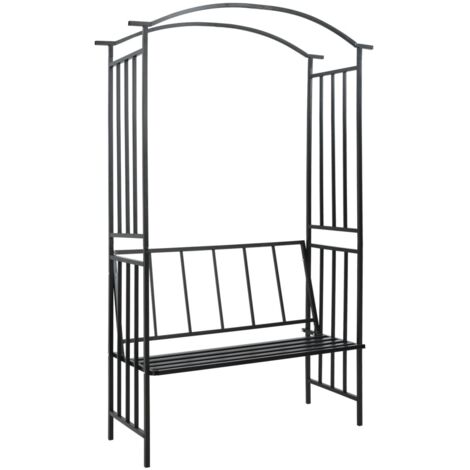 Voûte de jardin avec banc,Arche de jardin Noir 128x50x207 cm Fer -FV24566