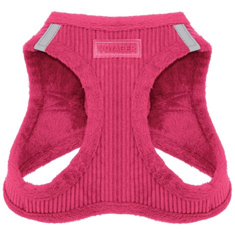 Voyager Step-In Plüsch-Hundegeschirr by Best Pet Supplies - Step-In-Westengeschirr für kleine und mittelgroße Hunde, Weicher Plüsch, Fuchsia Kordr, size S - Brust 37-40 cm
