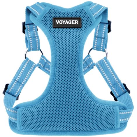 Voyager Verstellbares Hundegeschirr mit Reflektorstreifen by Best Pet Supplies - Strapazierfähige Ganzkörperweste ohne Zugkraft mit Leinen-D-Ring, atmungsaktiv, Babyblau, size M