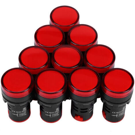 Voyant LED 24V AC/DC, filetage 22mm, rouge - Lot de 10 pièces