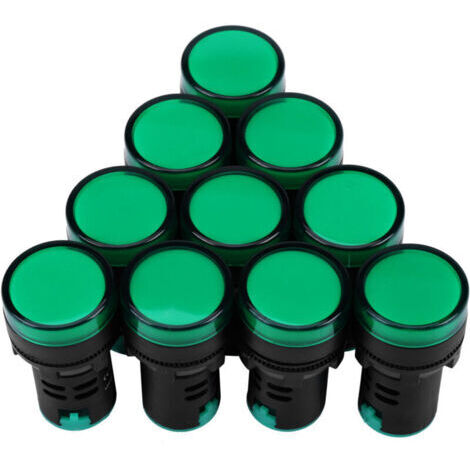 Voyant LED Vert 24V AC/DC - Lot de 10, Filetage 22mm