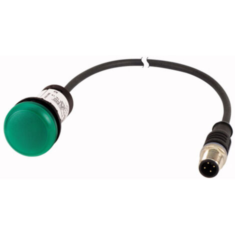 Voyant lumineux allumé en vert 24 V avec câble 1m et connecteur mâle M12A EATON C22-L-G-24-P5