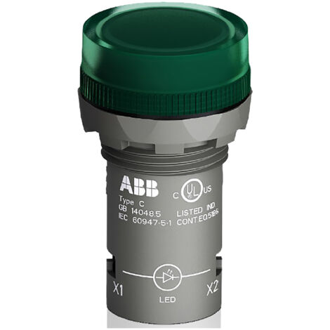 Voyant lumineux LED ABB Vert 24 V (c.a./c.c.), Ø découpe 22mm, Montage panneau, IP66, IP67, IP69K ( Prix pour 1 )