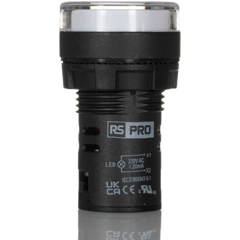 Voyant lumineux LED RS PRO Blanc 230V c.a., Ø découpe 22mm, Montage panneau, IP65 ( Prix pour Paquet de 5 )