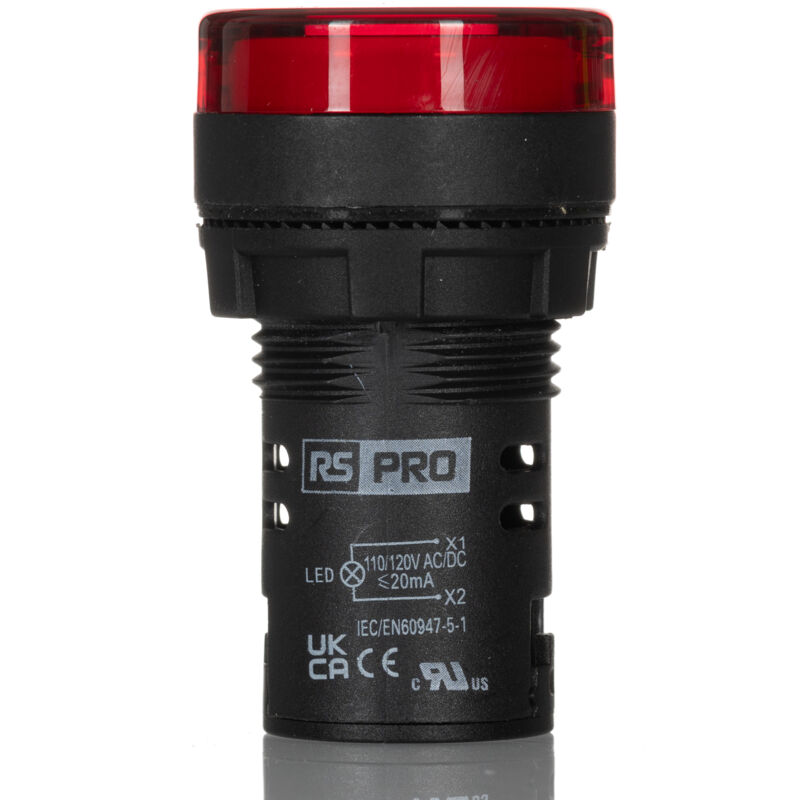 Voyant lumineux led Rs Pro Rouge 110V c.a. / v c.c., ø découpe 22mm, Montage panneau, IP65 ( Prix pour Paquet de 5 )