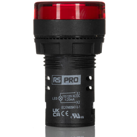 Voyant lumineux LED RS PRO Rouge 110V c.a. / V c.c., Ø découpe 22mm, Montage panneau, IP65 ( Prix pour Paquet de 5 )