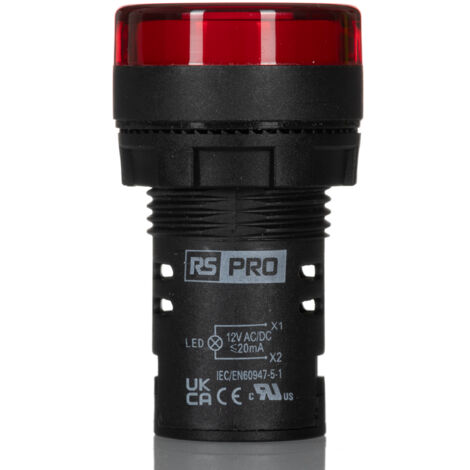 Voyant lumineux LED RS PRO Rouge 12V c.a. / V c.c., Ø découpe 22mm, Montage panneau, IP65 ( Prix pour Paquet de 5 )