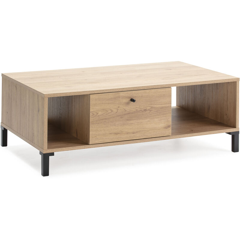 

Vs Venta-stock - Mesa Centro SIDNEY 1 cajón y 2 Huecos. Color Madera y Negro. 100 cm (Ancho) 60 cm (Profundo) 37.5 cm (Altura)