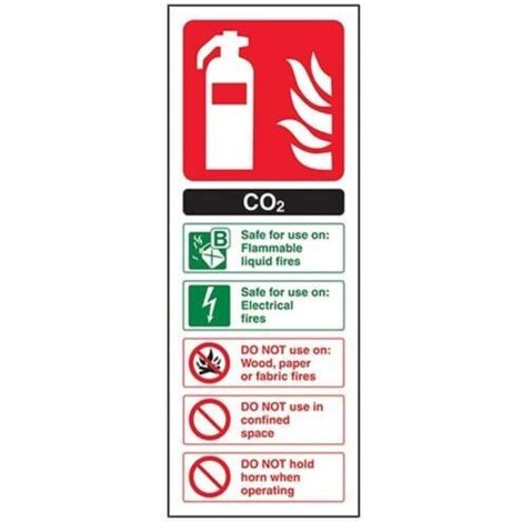 vsafety 11004 AC-R cartello estintore CO2, ID, plastica rigida, ritratto, 75 mm x 200 mm, colore: nero/verde/rosso