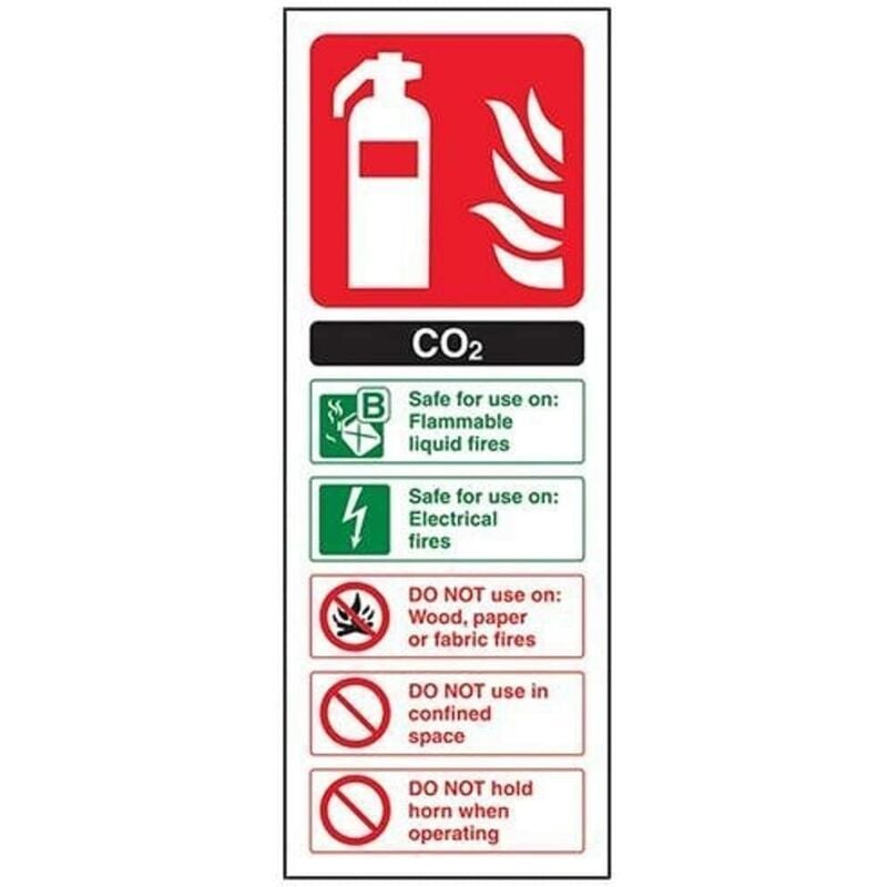 Image of vsafety 11004 AC-R cartello estintore CO2, ID, plastica rigida, ritratto, 75 mm x 200 mm, colore: nero/verde/rosso