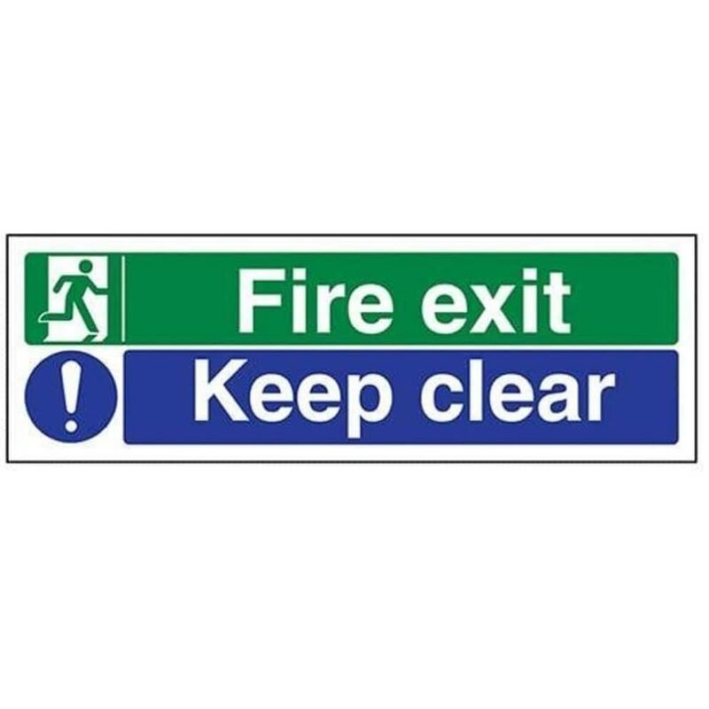 Image of Vsafety - 14012AX-R, cartello per uscita di sicurezza con scritte "Fire exit/Keep clear" (lingua italiana non garantita), 1 mm, in plastica rigida,