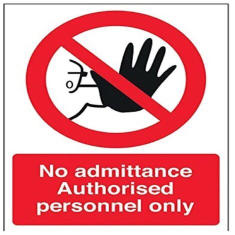 VSafety No Admittance Authorised Personnel Only Hand Sign – 150 mm x 200 mm – 1 mm in plastica rigida