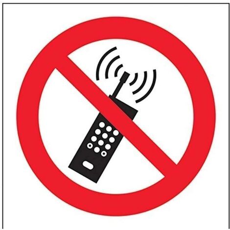 VSafety No Mobile Phones - Cartello di proibizione con logo quadrato, 100 mm x 100 mm, in plastica rigida da 1 mm