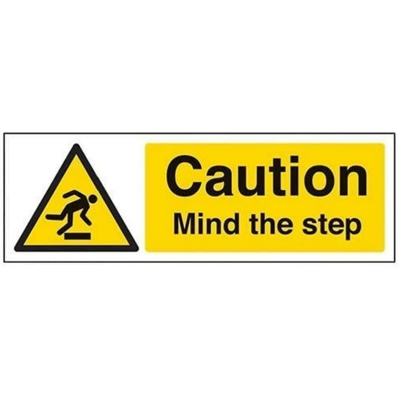 Image of VSafety - Cartello con scritta Caution Mind The Step, 300 x 100 mm, in vinile autoadesivo, 300 mm