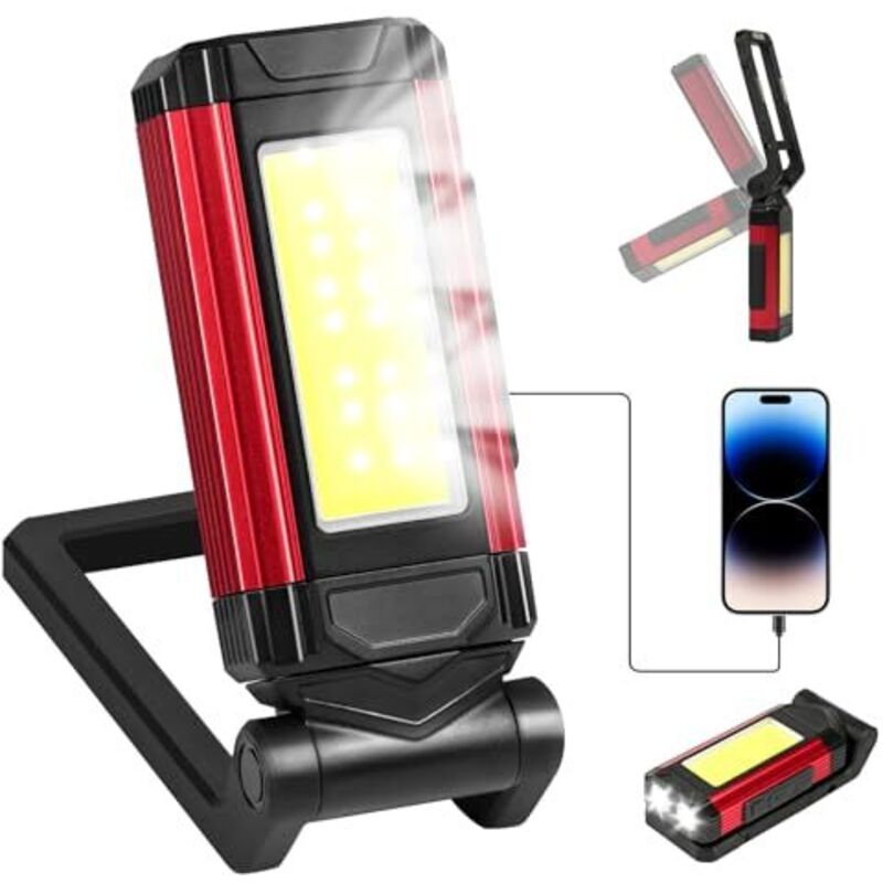 vsshe Work Light, Rechargeable Inspection Light with Magnetic and Foldable 360° Rotating Bracket and 270° Folding Hook for Maintenance Work Night