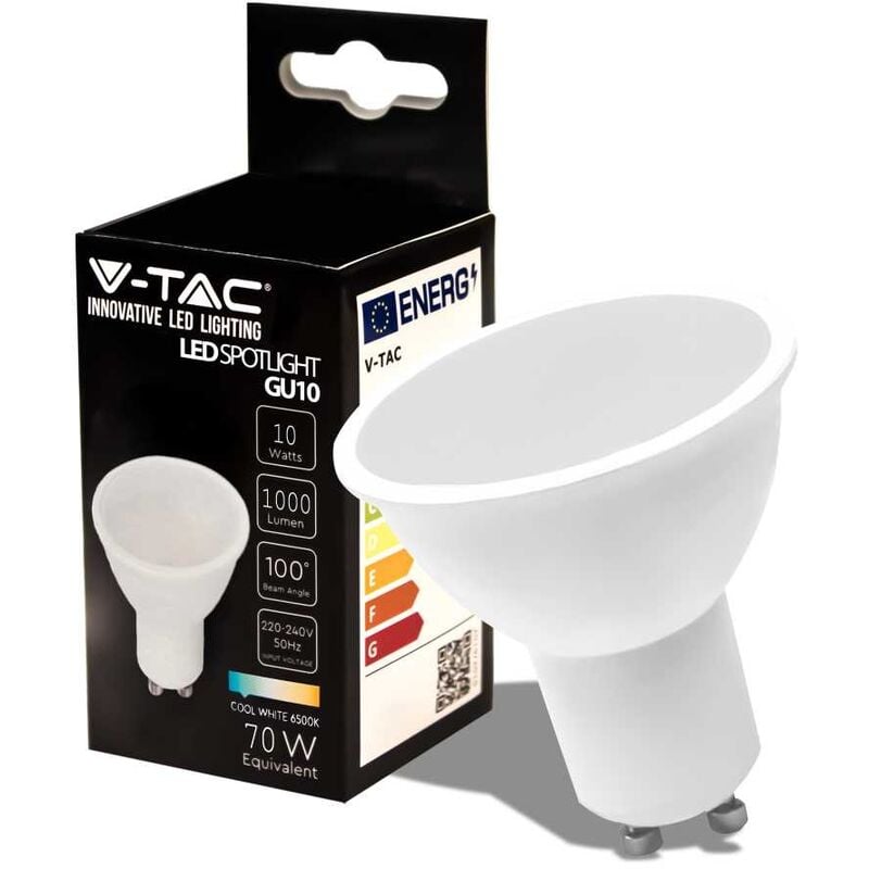 Image of V-tac - pro VT-271 Lampadina faretto spot led chip samsung smd 10W GU10 100° bianco freddo 6500K satinato - sku 21880