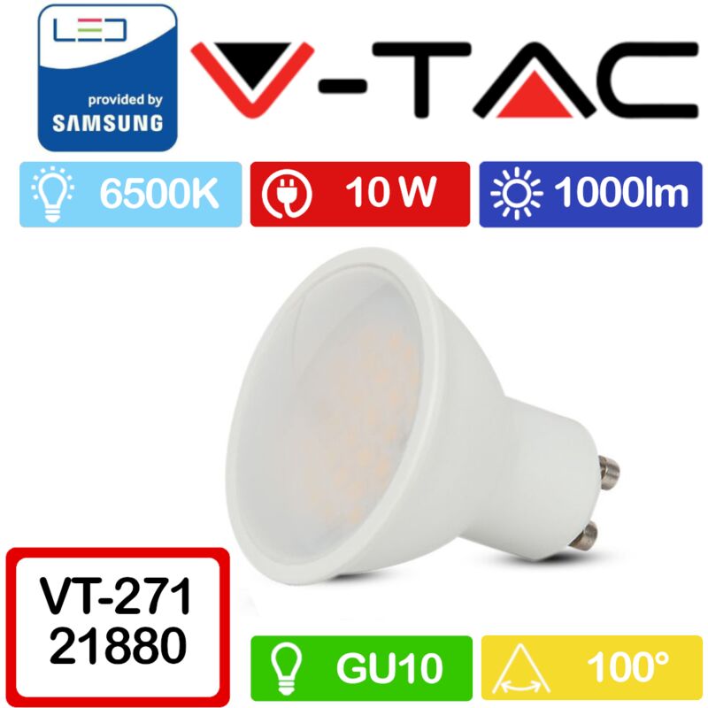 Pro VT-271 Faretto led GU10 con Chip Samsung 10W 100° Copertura Satinata Bianco freddo - 6500K - V-tac
