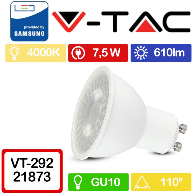 Pro VT-292 Faretto led GU10 con Chip Samsung 7,5W 110° Bianco naturale - 4000K - V-tac