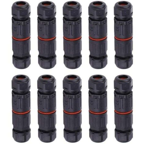 Vtizikl 10 PCS IP68 Etanche Connecteur de Câble Electrique, Femelle 3 Broches Connecteurs Etanches Prise de Courant Extérieure Raccord de Connecteur Fil Etanche