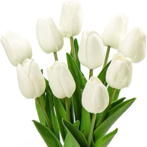 Vtizikl 10 tulipes artificielles, tulipes artificielles, fausses tulipes pour décoration de salon ou de chambre (blanches)