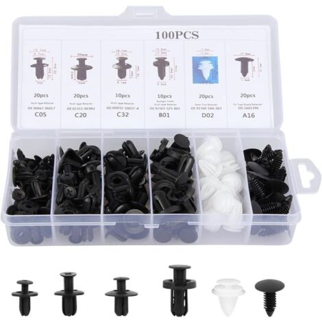 Vtizikl 100Pcs Rivet Clips Plastique Voiture- Clips d'Aile en Plastique Universels - Clips Voiture Attaches de Pare Chocs Clips à Rivets Kit de Remplacement Vis d'Expansion avec Étui de Rangement