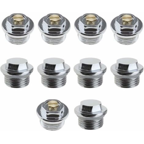 Vtizikl 10pcs 1/2 Pouce Radiateur Manuel Purge d'air Vannes et 5pcs Bouchons d'obturation avec Connexion de Filetage Joint Torique Scellé