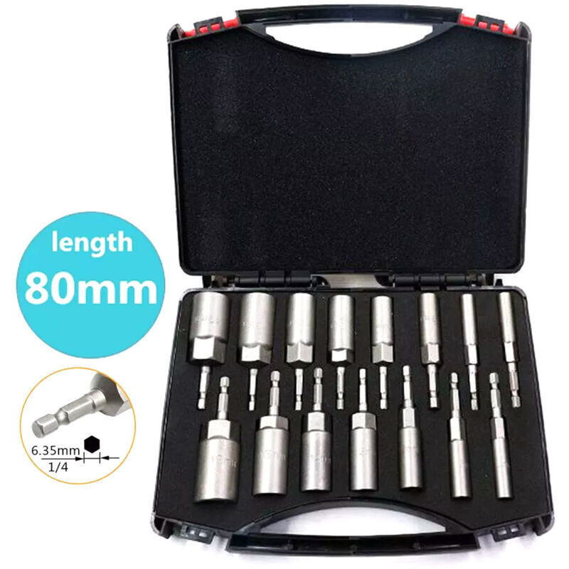 Vtizikl 15 Pièces Douille Visseuse a Choc 5.5-19mm Douille Hexagonale Profondeur D'usinage 34mm pour Visseus Électrique Tournevis Manchon Clé