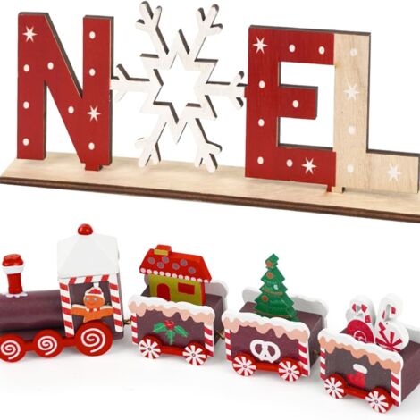 Vtizikl 2 pièces décoration de Noël 2 flocons de neige en bois lettre décoration, décoration de table de Noël création cadeau fête du Nouvel An Home Garden