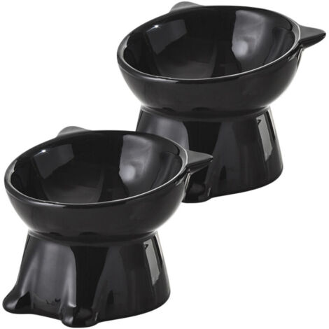 Vtizikl 2pcs Gamelle pour Chat,Gamelle Chat Surélevée Inclinable à 15°,Bol Chat Bol Chien pour Nourriture & Eau,Bol de Nourriture pour Chat Anti-vomissement et Facile à Nettoyer,Noir