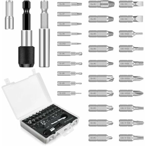 Vtizikl 33 Pièces Endommagé Vis Extracteurs, Kit d'Extracteur de vis à Mèches avec Mèches de Polissage, d'un Diamètre 2-12 mm, Dureté 64-65 HRC, pour Boulons ou vis Endommagés