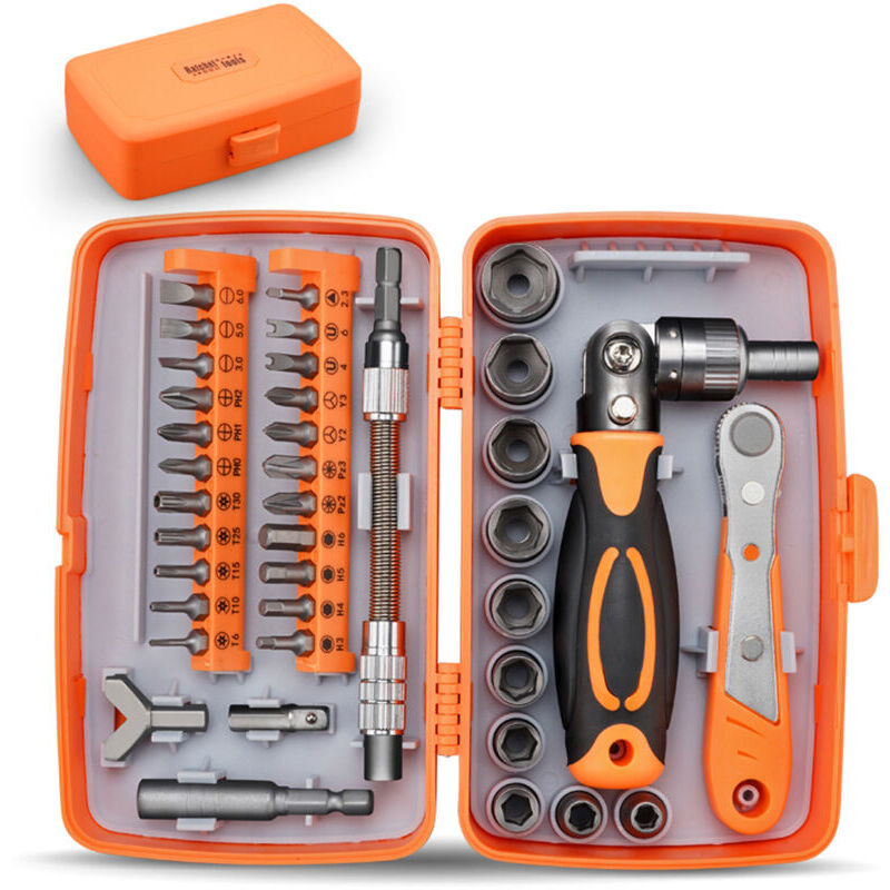Vtizikl 38 en 1 Ensemble Complet D'outils de Réparation de Maisons, Boite à Cliquet Tournevis Multifonction, Coffret Tournevis Cle a Cliquet Coffret,