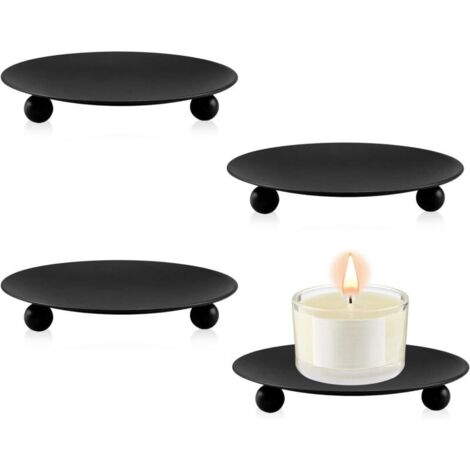 Vtizikl 4 Pièces Bougeoir Support Chandelier Table à Bougies en Métal Rétro pour Bougies Piliers Votives Noël Halloween Décoration Intérieur (Noir)