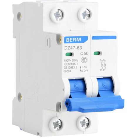 Vtizikl 400V AC Disjoncteur Miniature DZ47-63 Commutateur Pneumatique Protection Contre les Fuites AC 2P 50A