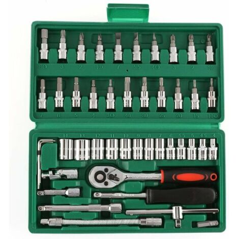 Vtizikl 46 pcs 1/4 Pouce Jeu de Douilles Outil de Reparation de Voiture Outils de Cle combinee dynamometrique a cliquet Reparation Automobile