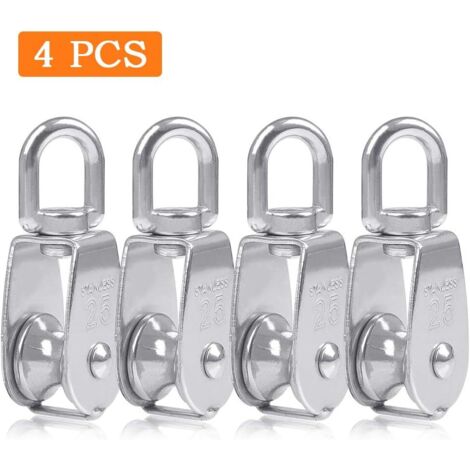 Vtizikl 4pcs Blocs Monobloc de 25 mm en Acier Inoxydable argenté 304, Grue Monobloc pour poulie M25 à Crochet à Une poulie Charge de Papier pivotante 150 kg