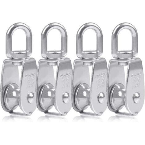 Vtizikl 4pcs Blocs Monobloc de 25 mm en Acier Inoxydable argenté 304, Grue Monobloc pour poulie M25 à Crochet à Une poulie Charge de Papier pivotante 150 kg